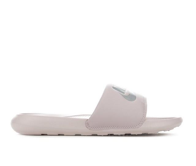 Women's Nike Victori One Sport Slides in Rose/Silver color