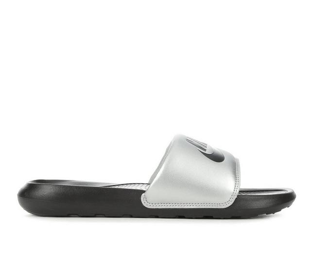 Women's Nike Victori One Sport Slides in Blk/Met Silver color