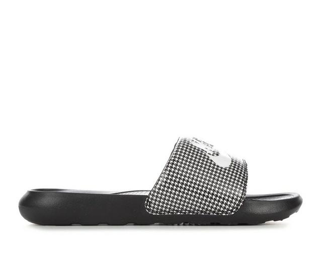 Women's Nike Victori One Print Sport Slides in Black/Wht/Blk color