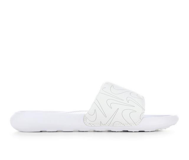 Women's Nike Victori One Print Sport Slides in White/Black color