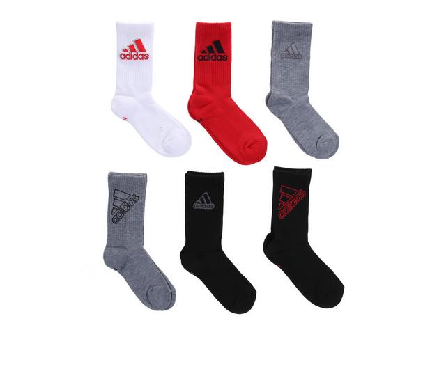 Adidas 6p Boys Cushioned Crew in Blk Gry Rd 2-5 color