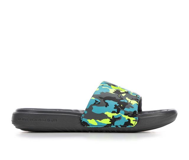 Boys' Under Armour Little Kid & Big Kid Ansa Print Sport Slides in Lime Surge/Gray color