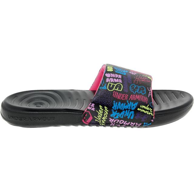 Girls' Under Armour Little Kid & Big Kid Ansa Print Sport Slides in BLACK color