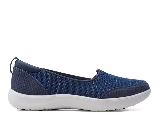 Women's Clarks Adella Blush Slip-On Shoes in Navy Textile color