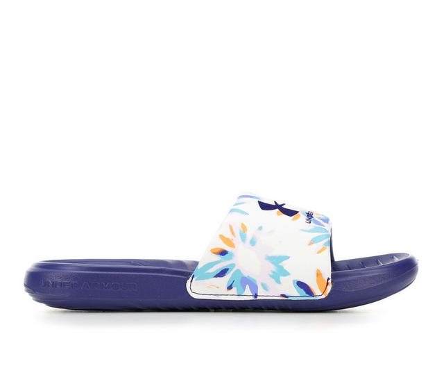 Women's Under Armour Ansa Graphic Sport Slides in White/Son Blue color