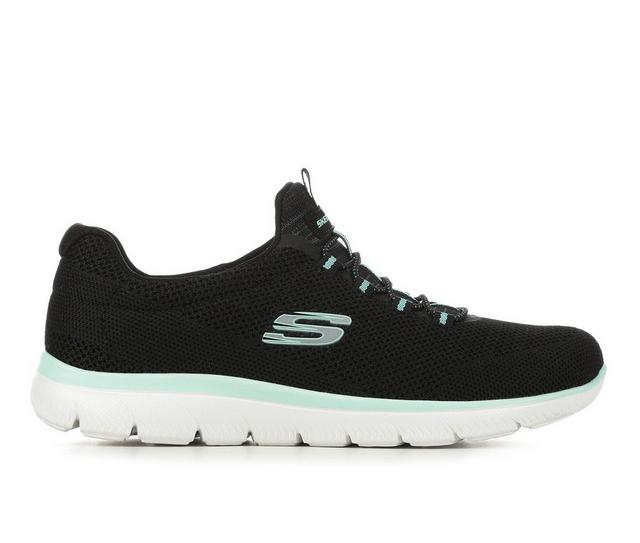 Women's Skechers 149206 Summits Cool Classic Slip-On Sneakers in Black/Turquoise color