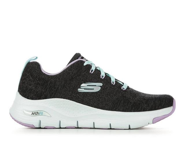 Women's Skechers Arch Fit Comfy Wave Walking Shoes in Black/Lav/Aqua color