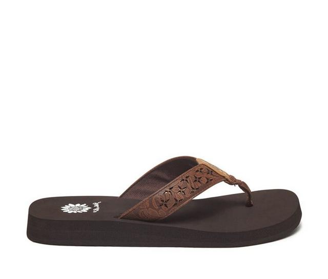 Women's Yellow Box Benji Flip-Flops in DK Brown color