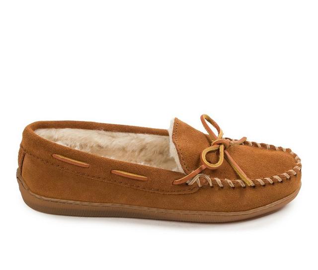 Minnetonka Women's Pile Lined Hardsole Moccasins in Brown color
