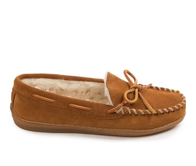 Minnetonka Women's Pile Lined Hardsole Moccasins in Brown Wide color