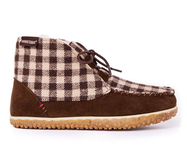 Women's Minnetonka Torrey Winter Booties in Brown Gingham color