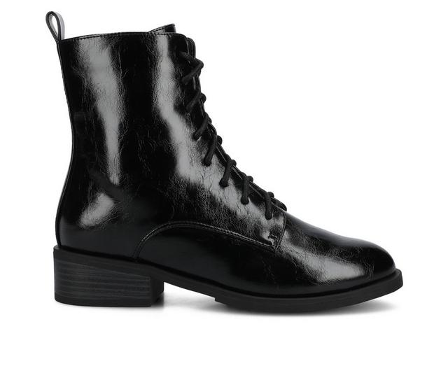 Women's Journee Collection Vienna Lace-Up Boots in Crinkle Black color