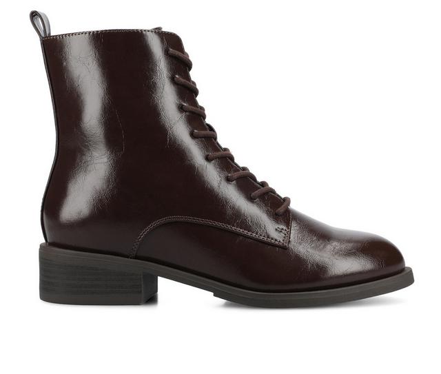 Women's Journee Collection Vienna Lace-Up Boots in Crinkle Choco color