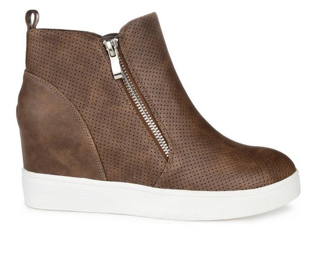 Women's Journee Collection Pennelope Wedge Sneakers in Brown color