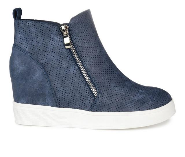 Women's Journee Collection Pennelope Wedge Sneakers in Blue color