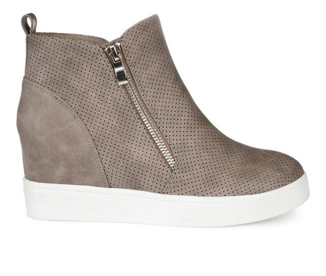 Women's Journee Collection Pennelope Wedge Sneakers in Taupe color