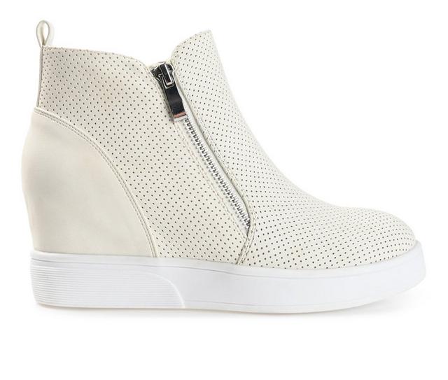 Women's Journee Collection Pennelope Wedge Sneakers in Ivory color