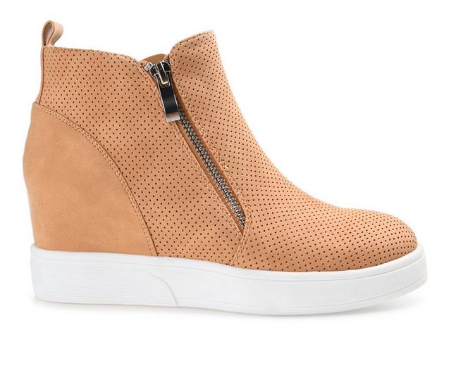 Women's Journee Collection Pennelope Wedge Sneakers in Tan color