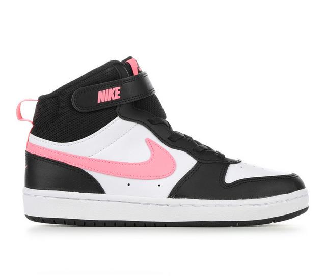 Girls' Nike Little Kid Court Borough Mid 2 Sneakers in Blk/Pulse/Wht color