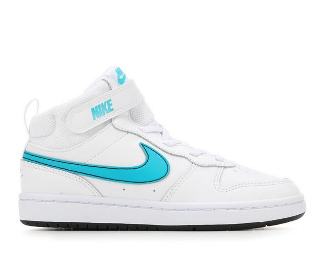 Kids' Nike Little Kid Court Borough Mid 2 Sneakers in Wht/Aqua/Blk color