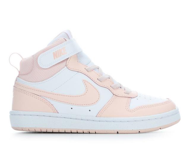 Kids' Nike Little Kid Court Borough Mid 2 Sneakers in White/Echo Pnk color