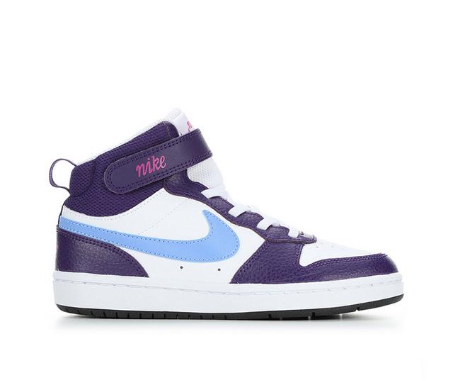 Kids' Nike Little Kid Court Borough Mid 2 Sneakers in Wht/RoyalEggpl color