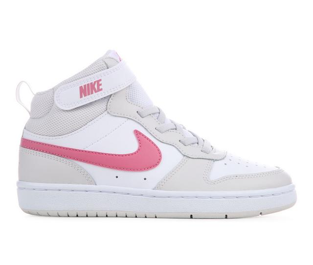 Kids' Nike Little Kid Court Borough Mid 2 Sneakers in White/Peony/Gry color