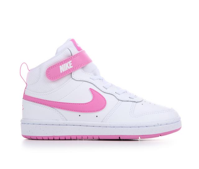 Kids' Nike Little Kid Court Borough Mid 2 Sneakers in Wht/PlayfulPnk color
