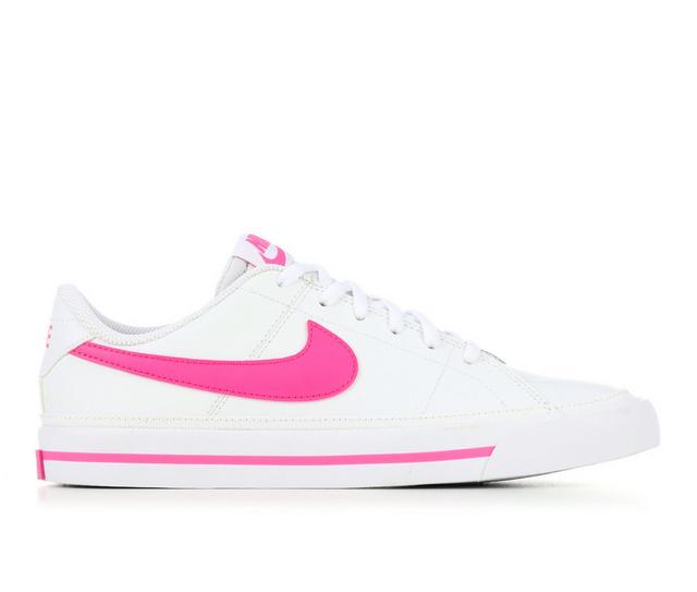 Girls' Nike Court Legacy 3.5-7 Sneakers in Wht/Lsr Fuchsia color