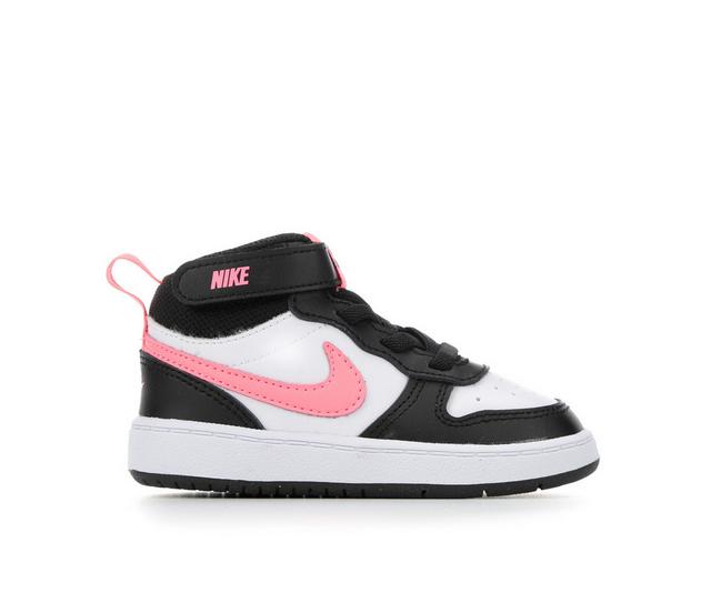 Girls' Nike Infant & Toddler Court Borough Mid 2 Sneakers in Blk/Pink/White color