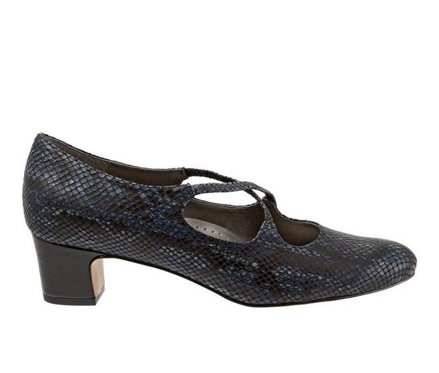 Women's Trotters Jamie Pumps in Navy Snake color