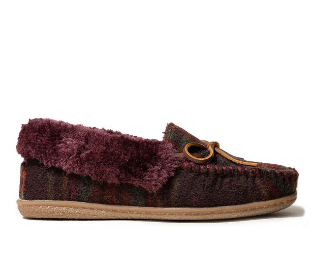 Minnetonka Women's Camp Collar Moccasins in Burgundy Plaid color