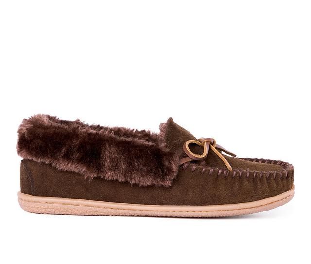 Minnetonka Women's Camp Collar Moccasins in Dark Chocolate color
