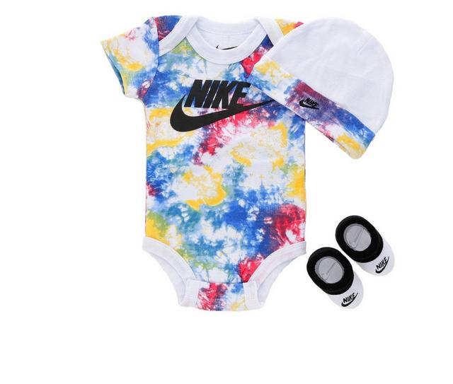 Nike Infant Tie Dye Futura 3 Piece Onesie Set in White/Black6-12 color