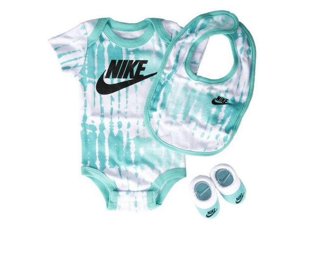 Nike Infant Tie Dye Futura 3 Piece Onesie Set in White/Teal 6-12 color