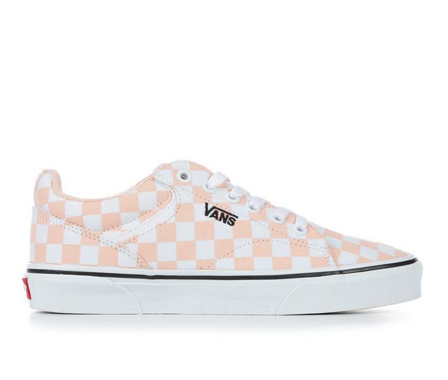 Women's Vans Seldan Checker Skate Shoes in Peach/White color