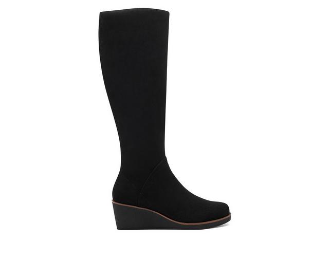Women's Aerosoles Binocular Knee High Wedge Boots in Black Fux Sue color