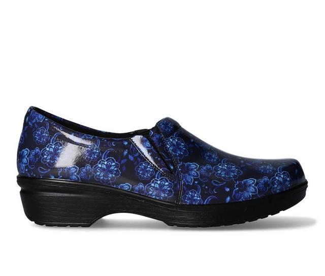 Women's Easy Works by Easy Street Tiffany Navy Henna Floral Slip-Resistant Clogs in Navy Floral color