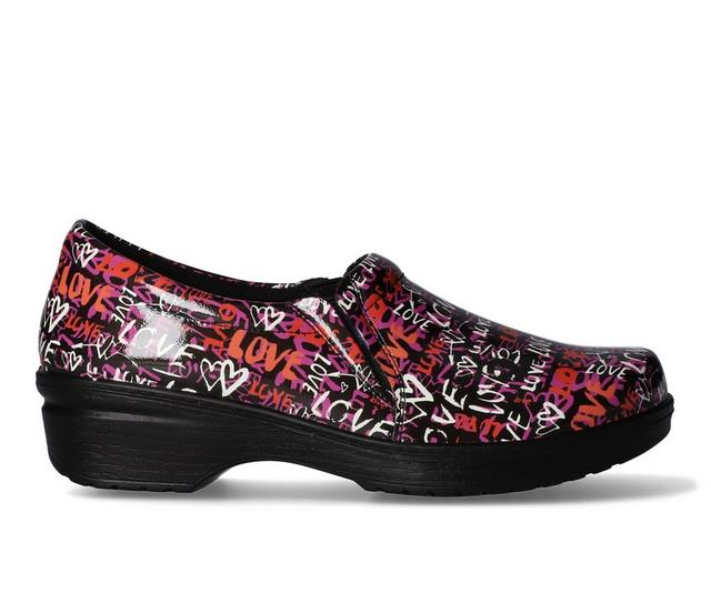 Women's Easy Works by Easy Street Tiffany Pink Love Graffiti Slip-Resistant Clogs in Pink Love color