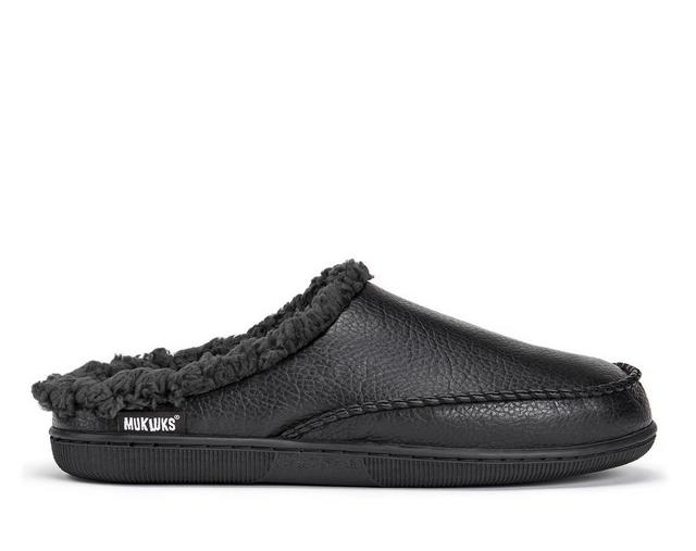 MUK LUKS Men's Faux Leather Clog Slippers in Black color