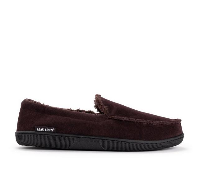 MUK LUKS Men's Fuax Suede Moccasin Slippers in Brown color