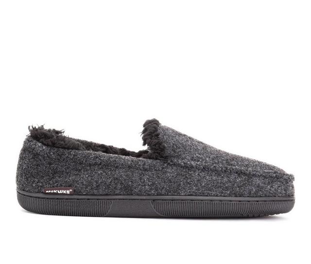 MUK LUKS Men's Faux Wool Moccasin Slippers in Black color