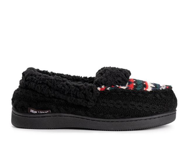 MUK LUKS Women's Anais Moccasin Slippers in Black Geo color