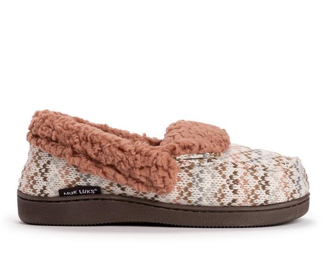 MUK LUKS Women's Anais Moccasin Slippers in Ivory/Rosey Pop color