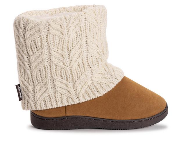 MUK LUKS Women's Raquel Slipper Booties in Ivory Ribbed color