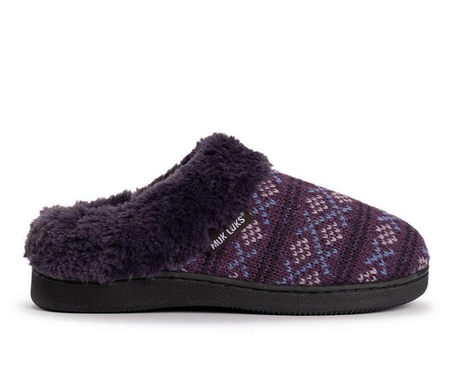 MUK LUKS Women's Suzanne Clog Slippers in Purple Fairisle color