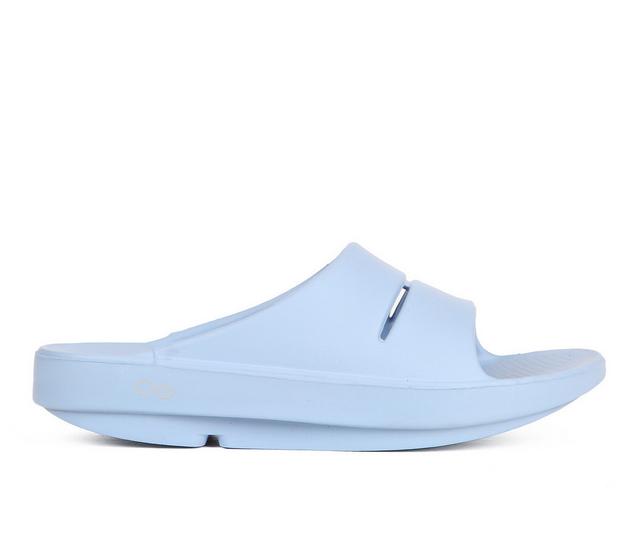 Adults' Oofos OOAHHH Slide Sandals in Neptune Blue color