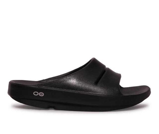 Women's Oofos OOAHH Slide Luxe Sandals in Black/Black color