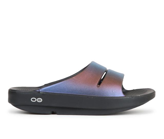 Women's Oofos OOAHH Slide Luxe Sandals in Mdnht Spectre color