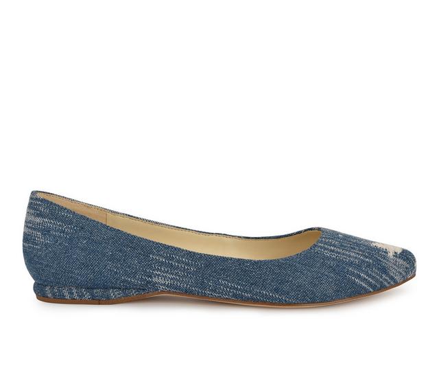 Women's Nine West Speakup Flats in Dk blue denim color